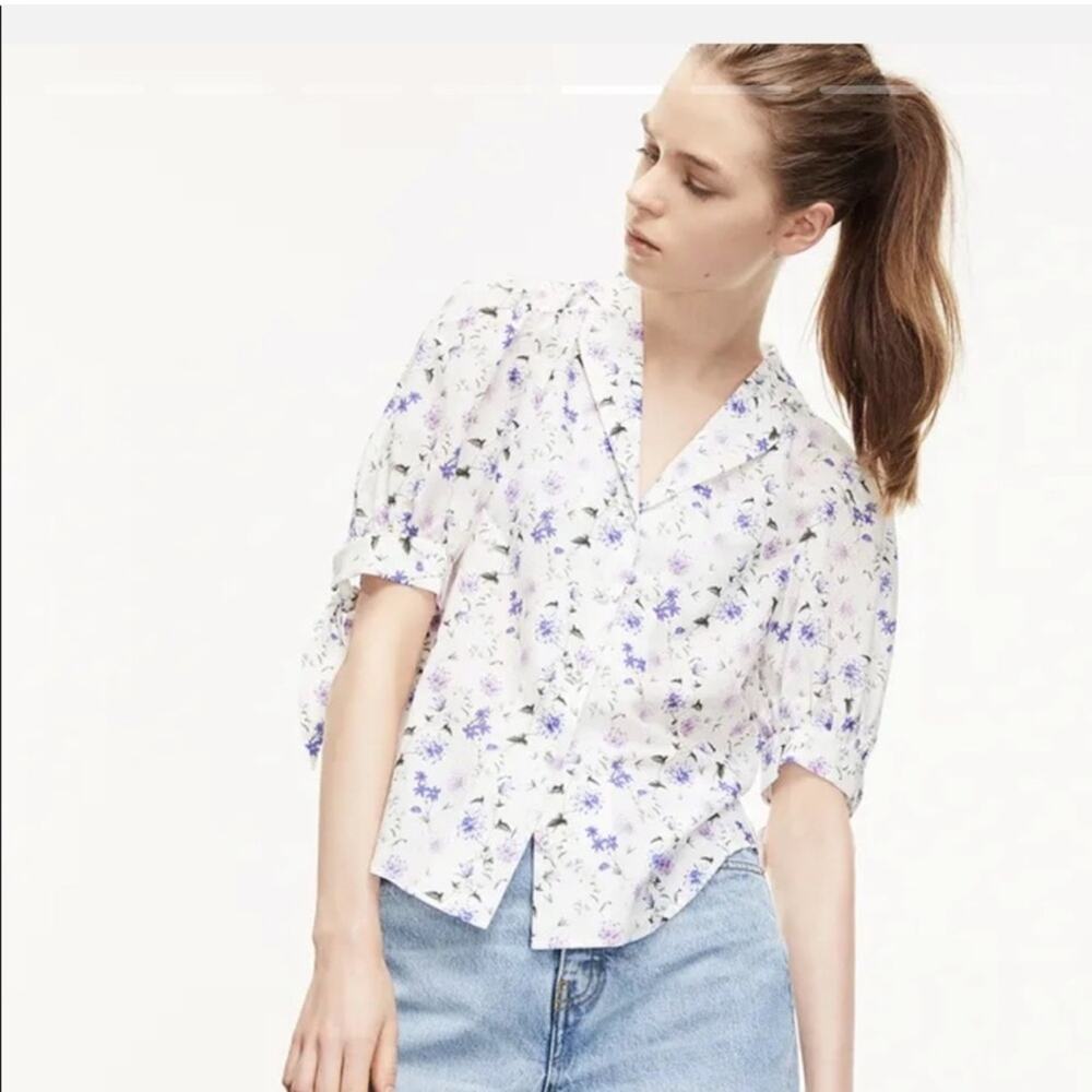 The Kooples Women's Floral Button Down Blouse with Tie Detail - White Multi - 3